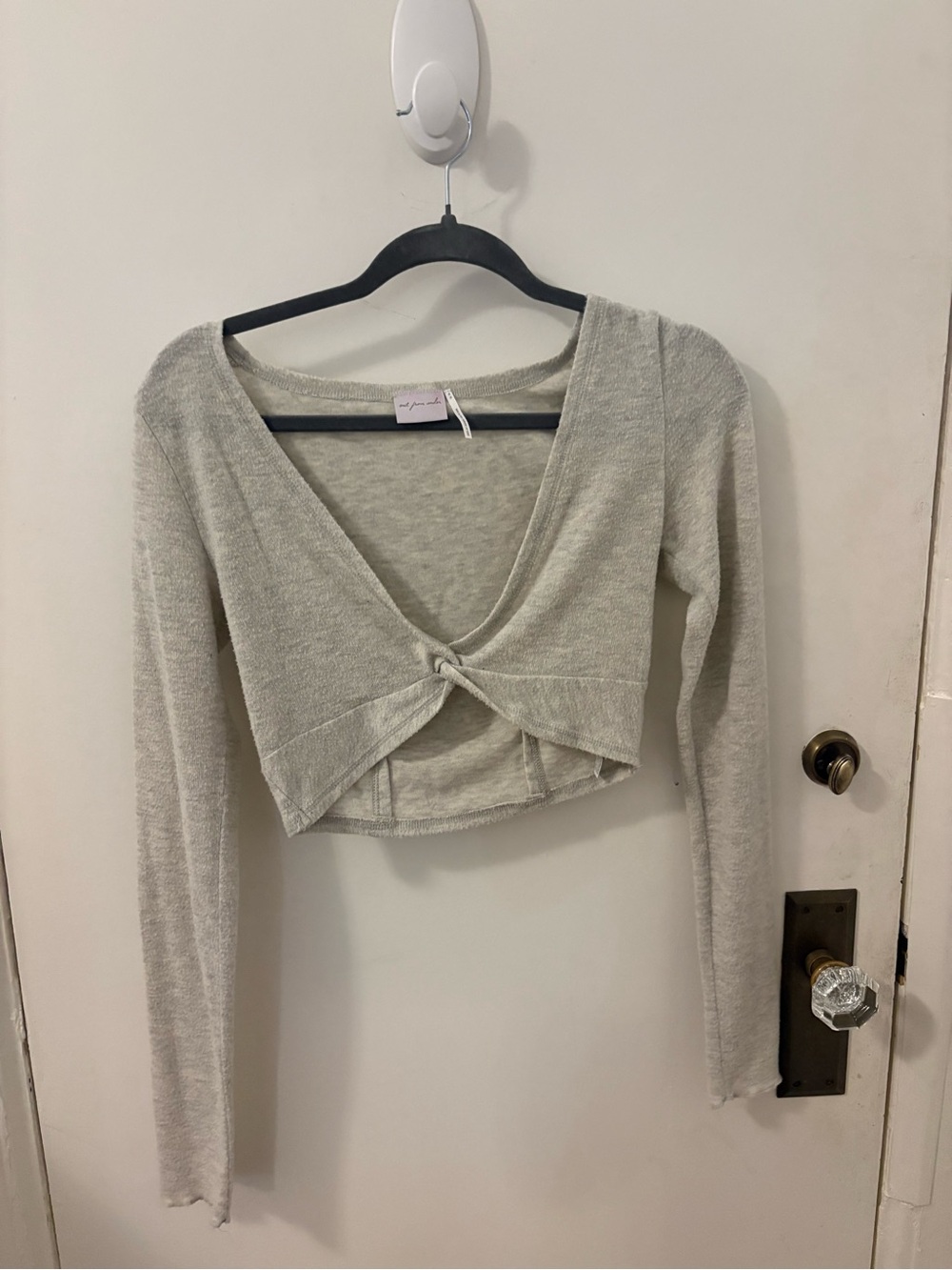 Urban Outfitters Light Gray Cropped Twist-Front Cardigan